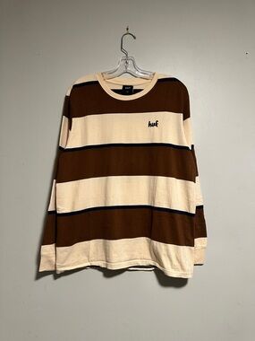 HUF Brown, Cream & Navy Striped Long Sleeve Shirt